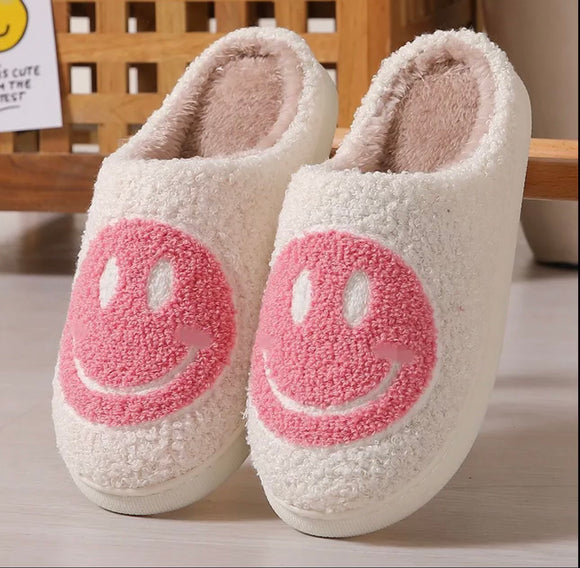 White and Pink Smiley Slippers