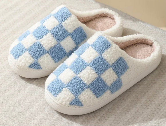 Blue Checkered Slippers